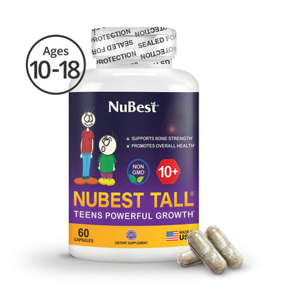 NuBest Tall 10+ Premium Bone Strength Formula, Enhanced Immunity and Overall Health for Age 10+ with Calcium, Vitamin D3, Vitamin K2, and Multivitamins | 60 Capsules | 1 Month Supply