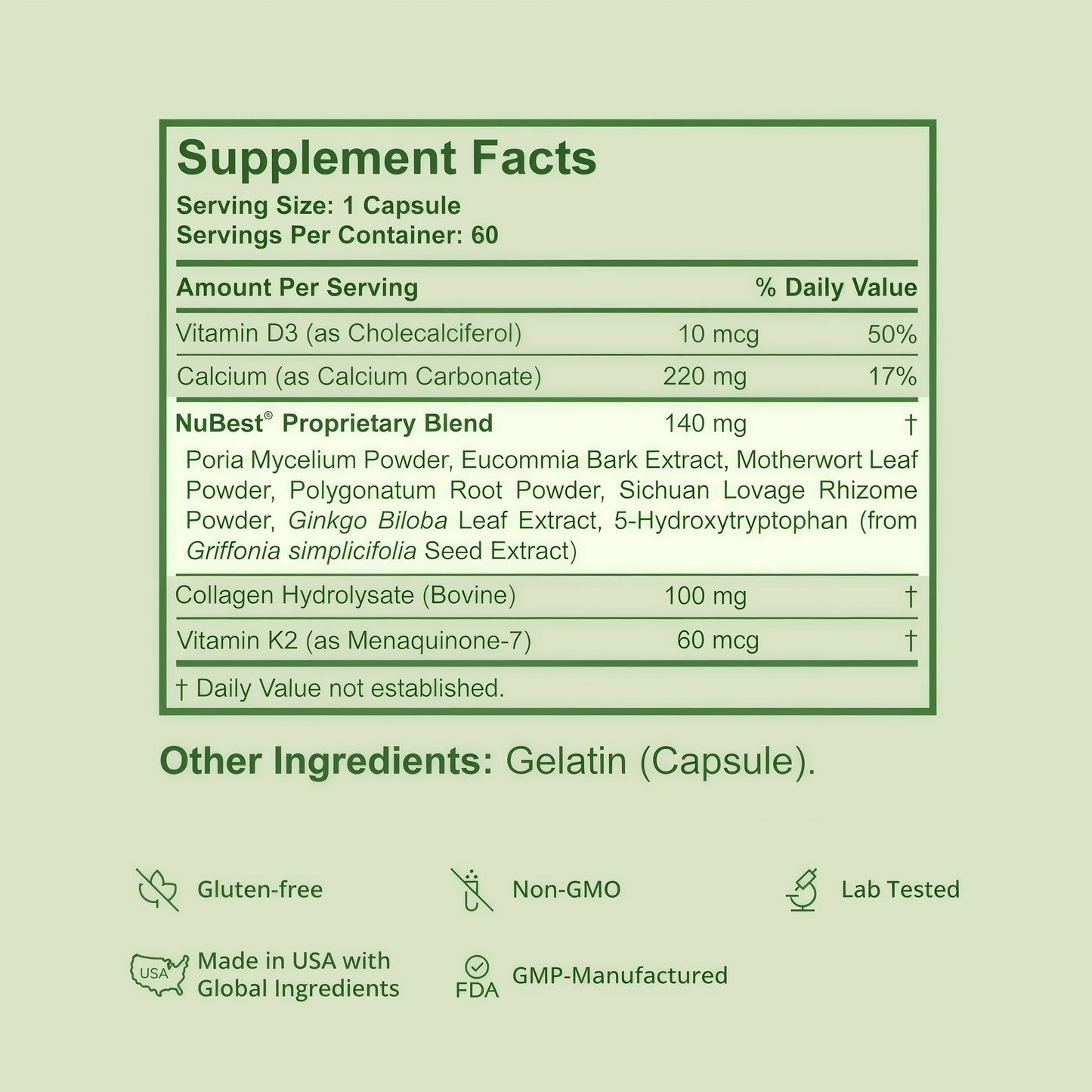 NuBest Tall 10+ Premium Bone Strength Formula, Enhanced Immunity and Overall Health for Age 10+ with Calcium, Vitamin D3, Vitamin K2, and Multivitamins | 60 Capsules | 1 Month Supply